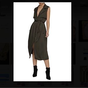 Good American Size S Button Front Dress Olive Green Trench Utility Midi Pockets